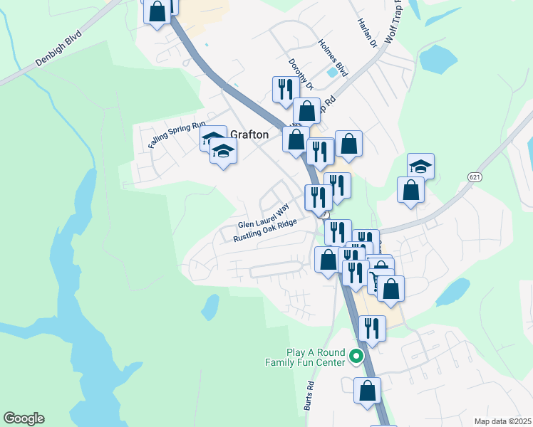 map of restaurants, bars, coffee shops, grocery stores, and more near 117 Penny Lane in Yorktown