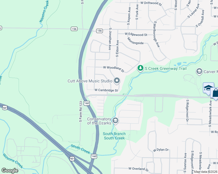 map of restaurants, bars, coffee shops, grocery stores, and more near 3918 West Cambridge Street in Springfield
