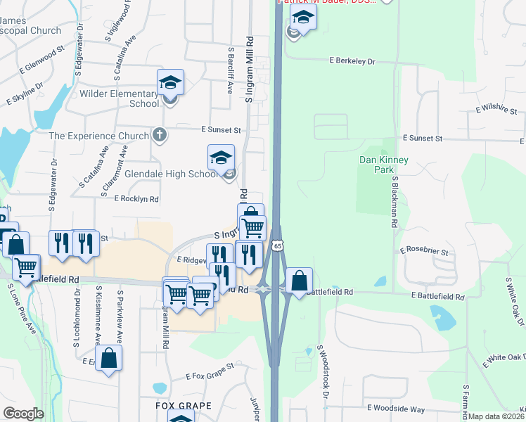 map of restaurants, bars, coffee shops, grocery stores, and more near 2746 South Glenview Avenue in Springfield