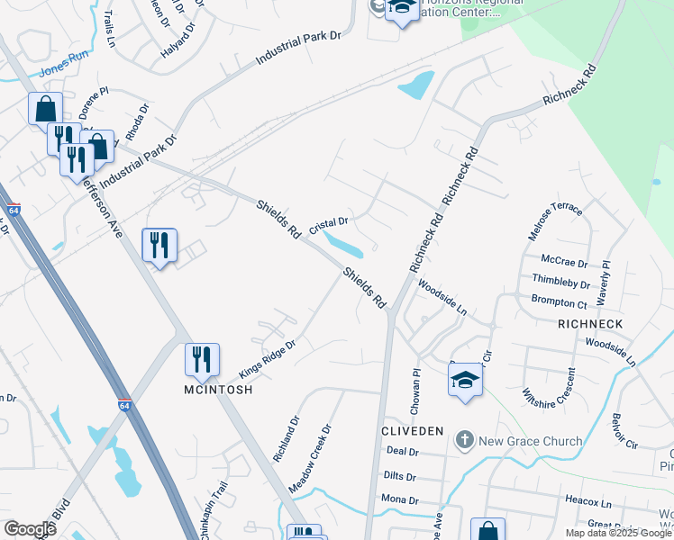 map of restaurants, bars, coffee shops, grocery stores, and more near 765 Kings Ridge Drive in Newport News