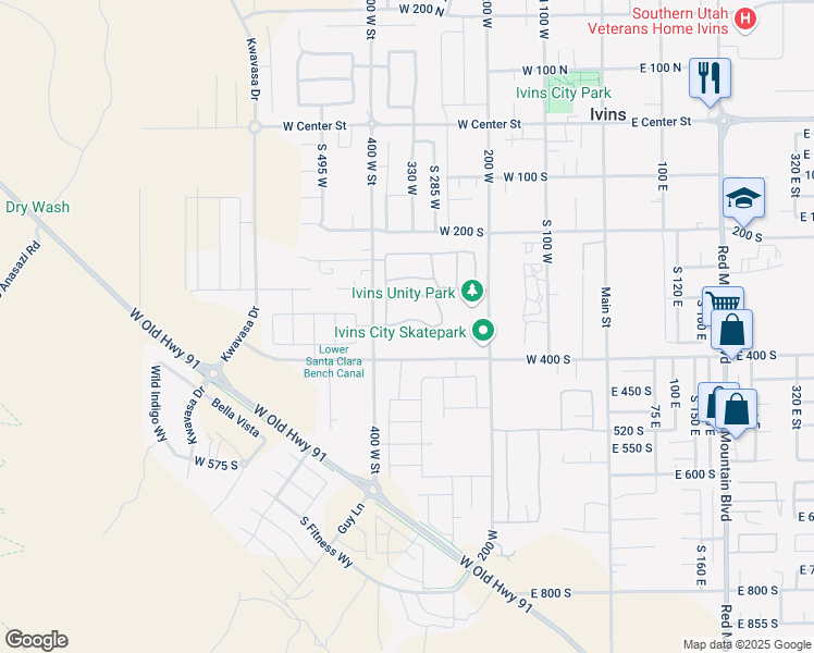 map of restaurants, bars, coffee shops, grocery stores, and more near 373 West 300 South in Ivins