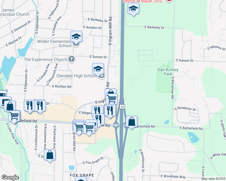 map of restaurants, bars, coffee shops, grocery stores, and more near 2746 South Glenview Avenue in Springfield