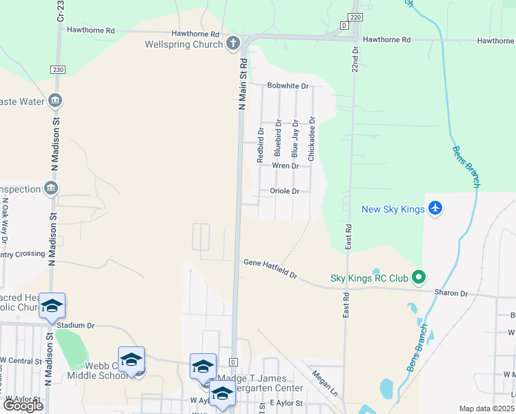map of restaurants, bars, coffee shops, grocery stores, and more near 1701-1719 Redbird Drive in Webb City