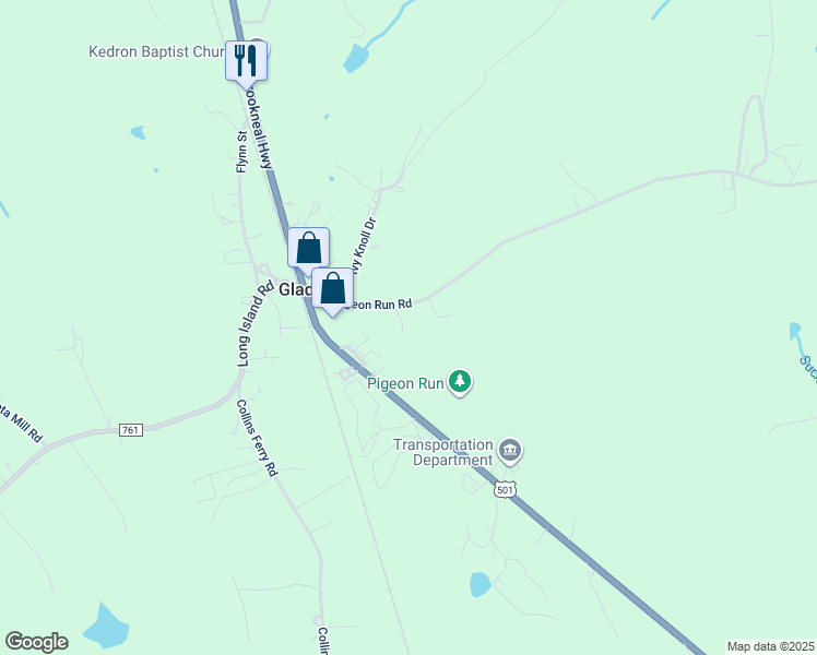 map of restaurants, bars, coffee shops, grocery stores, and more near 231 Pigeon Run Road in Gladys