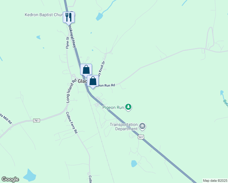 map of restaurants, bars, coffee shops, grocery stores, and more near 231 Pigeon Run Road in Gladys
