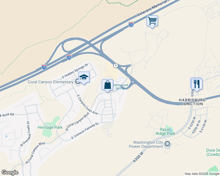map of restaurants, bars, coffee shops, grocery stores, and more near 2166 North Canyon Greens Drive in Washington