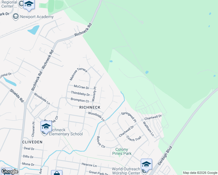 map of restaurants, bars, coffee shops, grocery stores, and more near 466 Warner Hall Place in Newport News