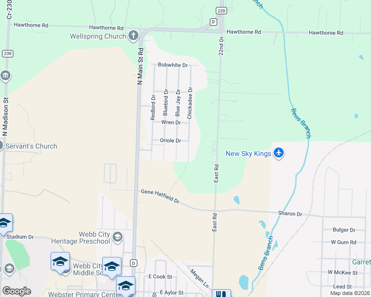 map of restaurants, bars, coffee shops, grocery stores, and more near Chickadee Drive in Webb City