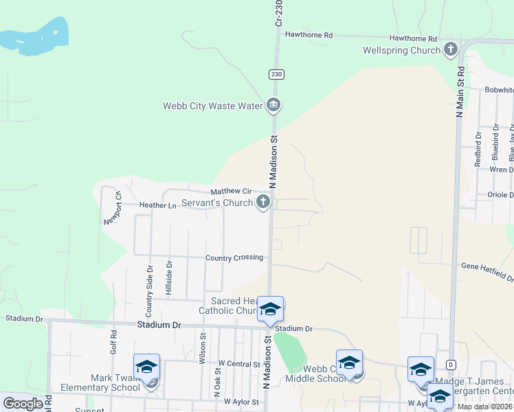 map of restaurants, bars, coffee shops, grocery stores, and more near 1090 North Madison Street in Webb City