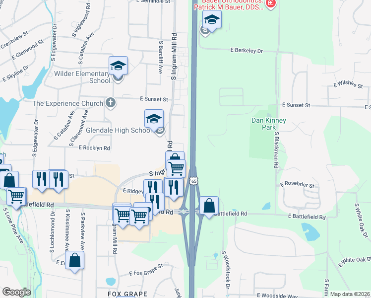 map of restaurants, bars, coffee shops, grocery stores, and more near 2746 South Glenview Avenue in Springfield