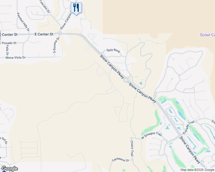 map of restaurants, bars, coffee shops, grocery stores, and more near 1400 East Black Desert Drive in Ivins