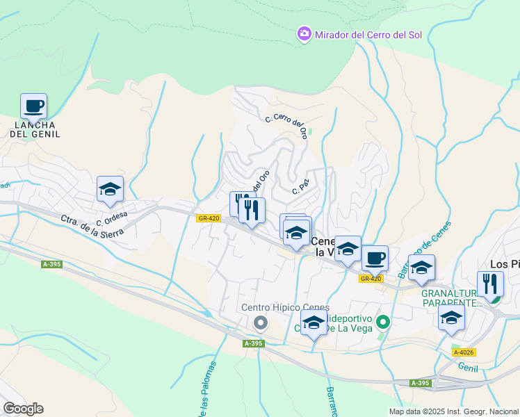map of restaurants, bars, coffee shops, grocery stores, and more near 45 Calle Julio Cesar in Cenes de la Vega