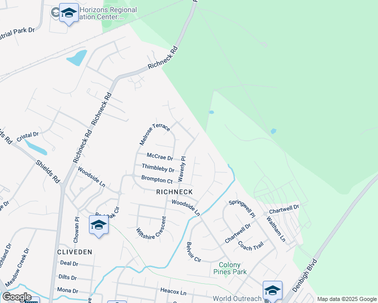 map of restaurants, bars, coffee shops, grocery stores, and more near 456 Waverly Place in Newport News