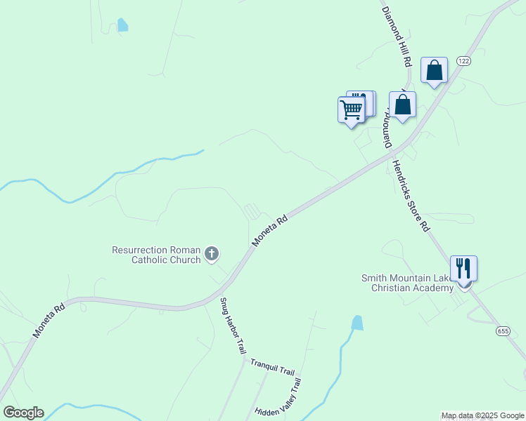 map of restaurants, bars, coffee shops, grocery stores, and more near 15089-15173 Moneta Road in Moneta