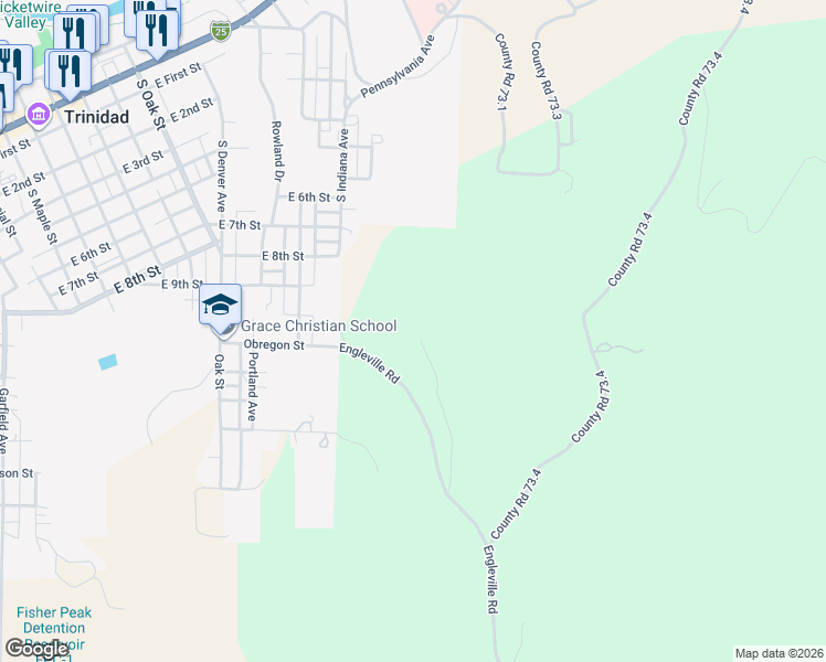map of restaurants, bars, coffee shops, grocery stores, and more near 11951 Diamond View Road in Trinidad