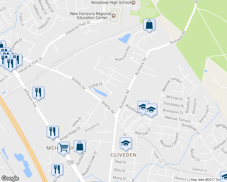 map of restaurants, bars, coffee shops, grocery stores, and more near 715 Emerald Ct in Newport News