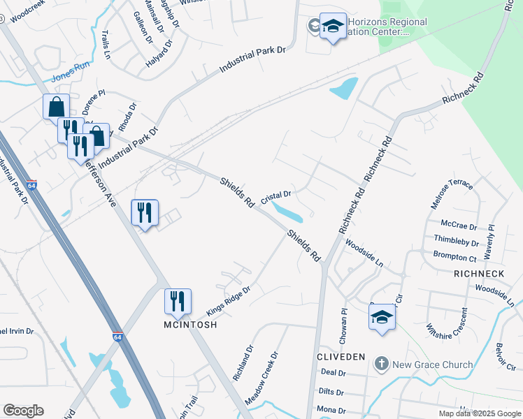 map of restaurants, bars, coffee shops, grocery stores, and more near 602 Cristal Drive in Newport News