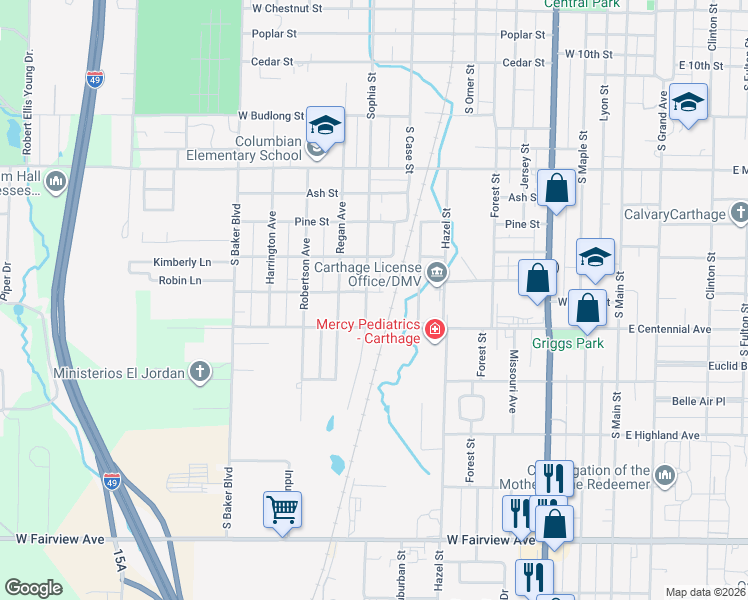 map of restaurants, bars, coffee shops, grocery stores, and more near 847 West Centennial Avenue in Carthage