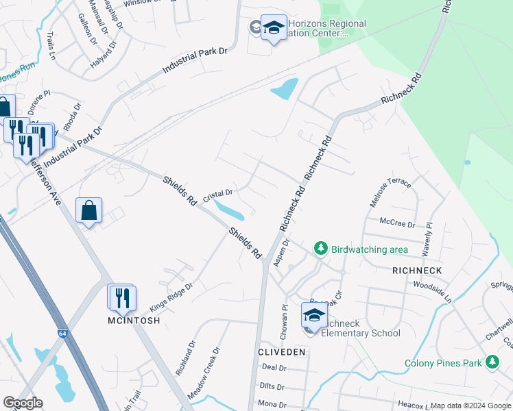 map of restaurants, bars, coffee shops, grocery stores, and more near 713 Emerald Court in Newport News