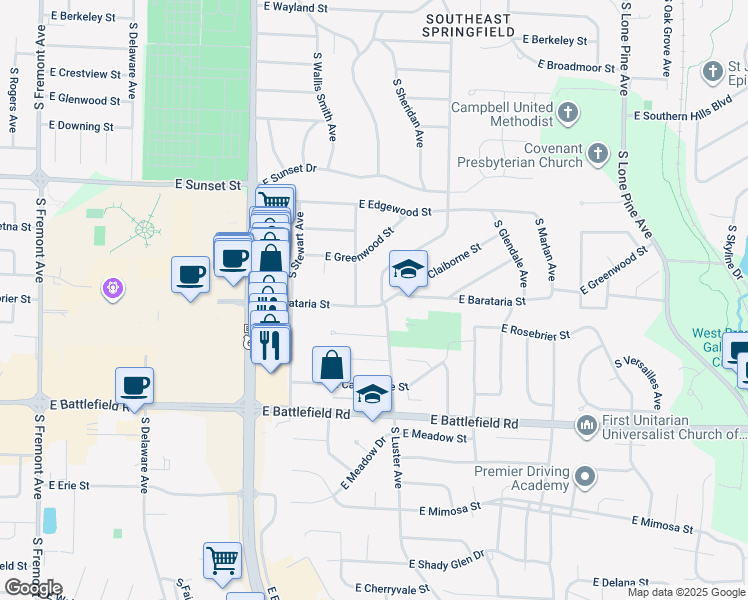 map of restaurants, bars, coffee shops, grocery stores, and more near 2789 South Luster Avenue in Springfield