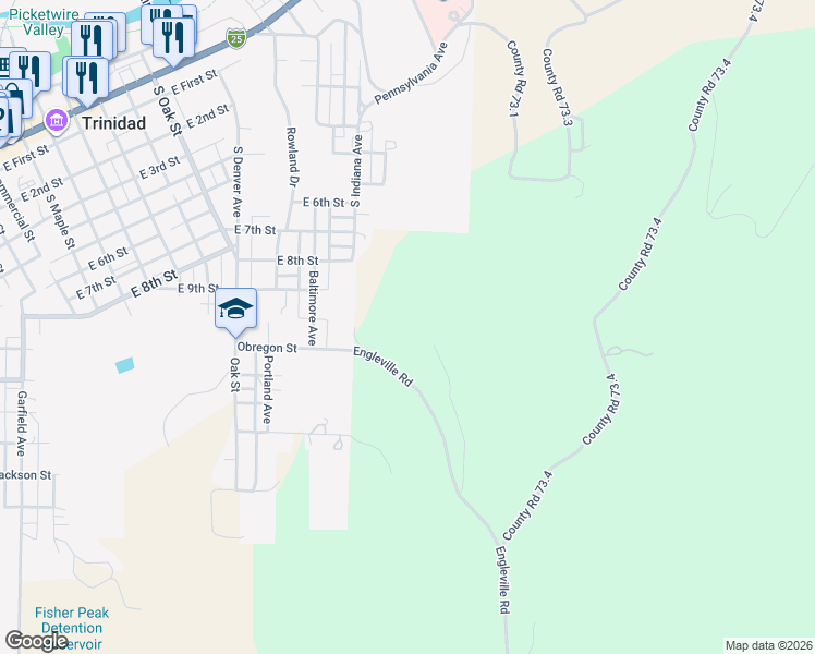 map of restaurants, bars, coffee shops, grocery stores, and more near 11951 Diamond View in Trinidad