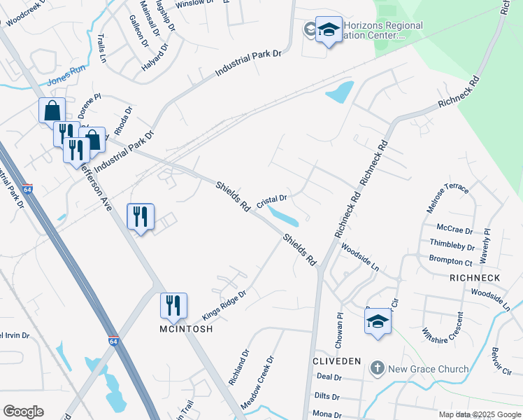 map of restaurants, bars, coffee shops, grocery stores, and more near 602 Cristal Drive in Newport News
