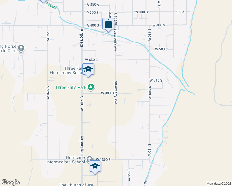 map of restaurants, bars, coffee shops, grocery stores, and more near Strawberry Avenue in Hurricane