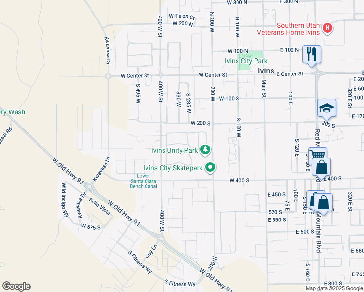 map of restaurants, bars, coffee shops, grocery stores, and more near 236 300 West in Ivins