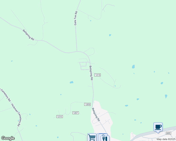 map of restaurants, bars, coffee shops, grocery stores, and more near 6441 Belspring Road in Radford