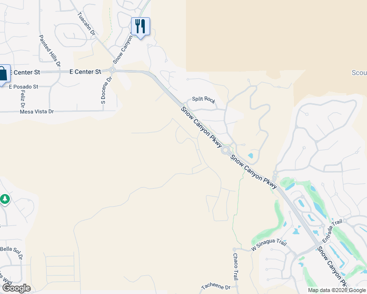 map of restaurants, bars, coffee shops, grocery stores, and more near 1400 East Black Desert Drive in Ivins