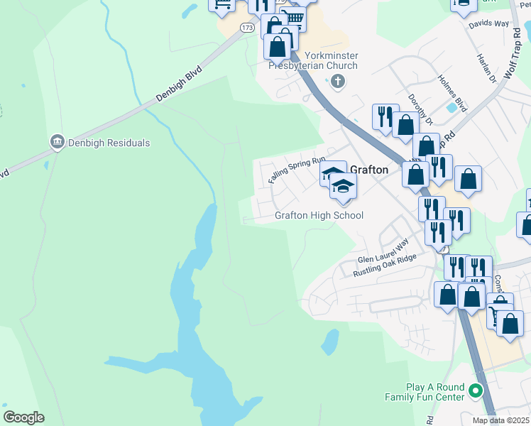 map of restaurants, bars, coffee shops, grocery stores, and more near 112 2 Turkey Run in Yorktown
