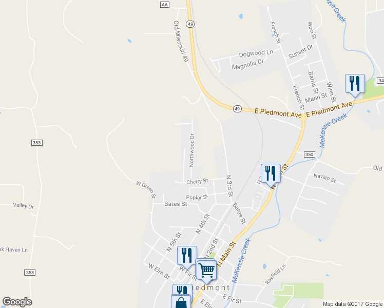 map of restaurants, bars, coffee shops, grocery stores, and more near 1115 Northwood Drive in Piedmont