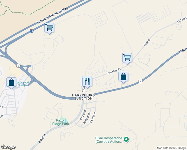 map of restaurants, bars, coffee shops, grocery stores, and more near 6227 West 135 North in Hurricane