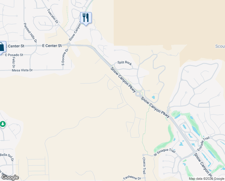 map of restaurants, bars, coffee shops, grocery stores, and more near 1400 East Black Desert Drive in Ivins