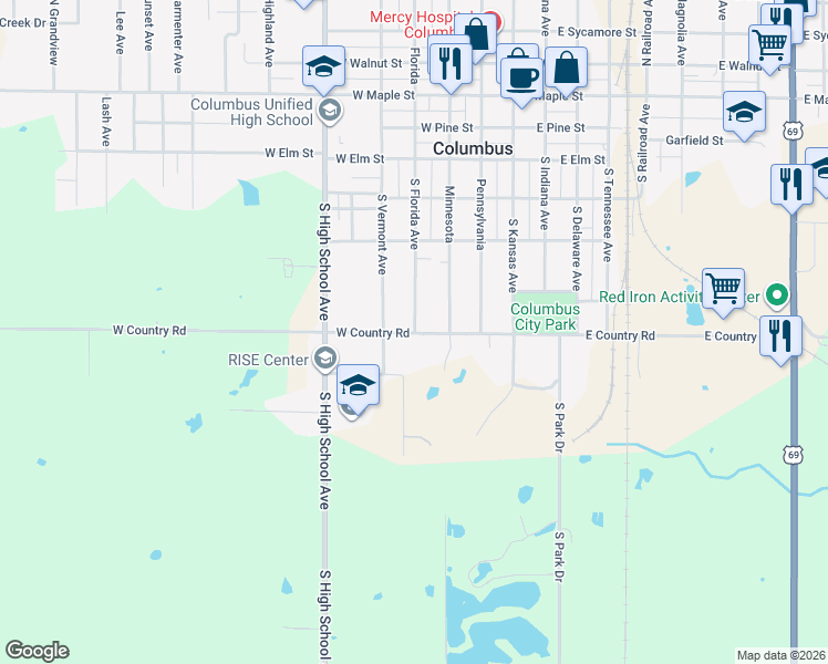 map of restaurants, bars, coffee shops, grocery stores, and more near 999 South Florida Avenue in Columbus