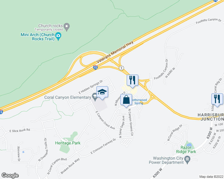map of restaurants, bars, coffee shops, grocery stores, and more near 3627 East Silver Creek Drive in Washington