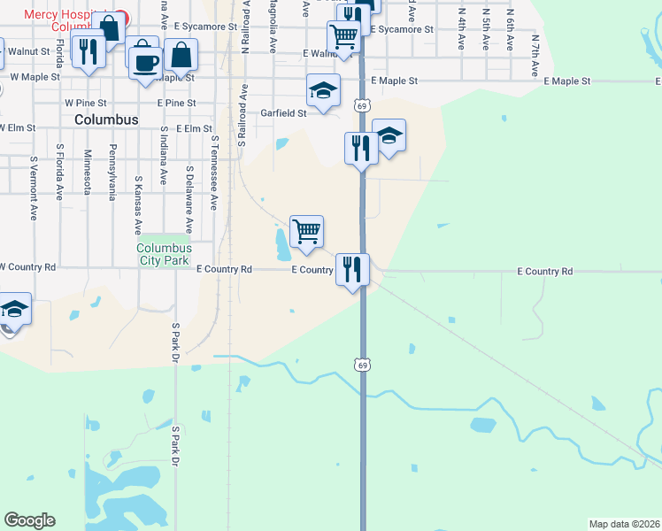map of restaurants, bars, coffee shops, grocery stores, and more near 803-879 East Country Road in Columbus