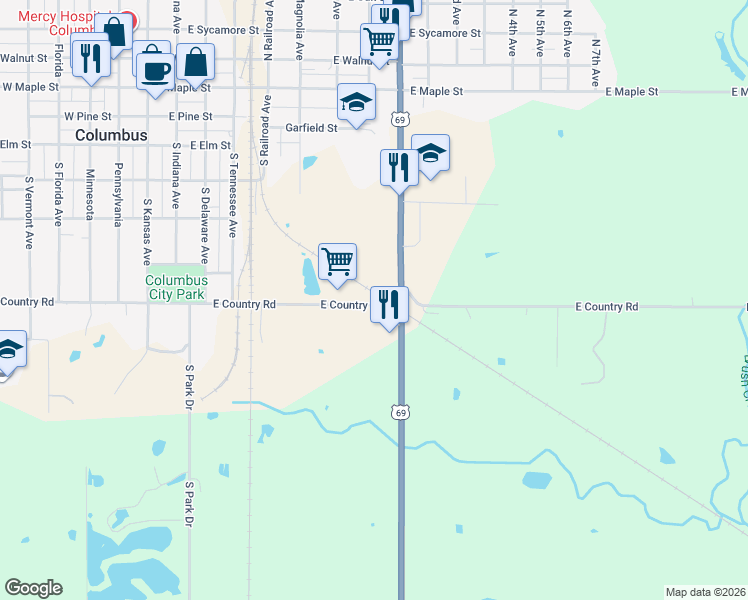 map of restaurants, bars, coffee shops, grocery stores, and more near 803 East Country Road in Columbus