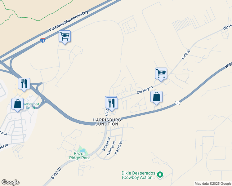 map of restaurants, bars, coffee shops, grocery stores, and more near 6232 West 135 North in Hurricane
