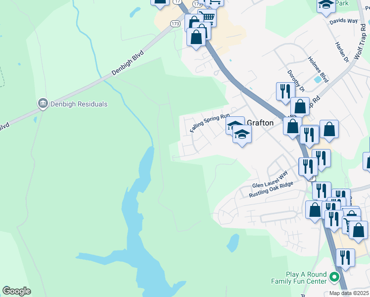 map of restaurants, bars, coffee shops, grocery stores, and more near 111 Pheasant Watch in Yorktown