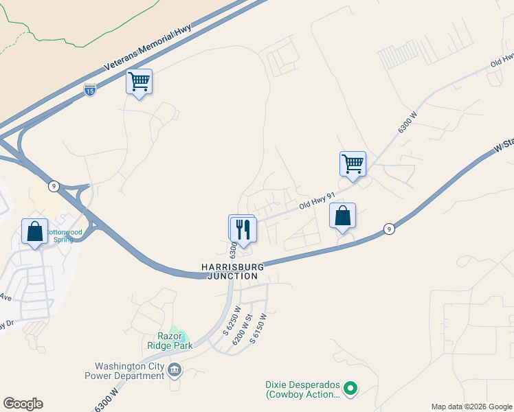 map of restaurants, bars, coffee shops, grocery stores, and more near 6228 West 135 North in Hurricane
