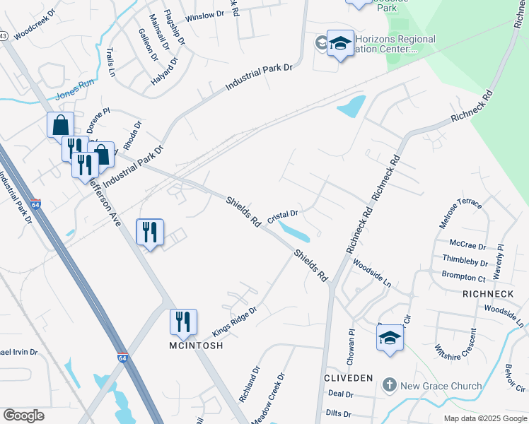 map of restaurants, bars, coffee shops, grocery stores, and more near 609 Cristal Drive in Newport News
