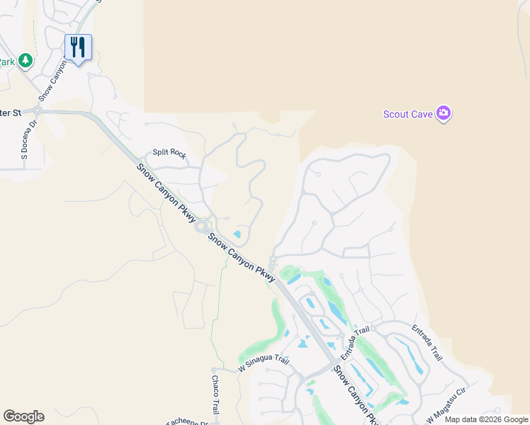 map of restaurants, bars, coffee shops, grocery stores, and more near 1500 Splitrock Drive in Ivins