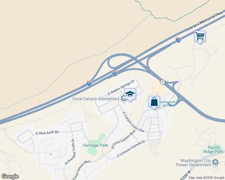 map of restaurants, bars, coffee shops, grocery stores, and more near 3391 East Hidden Springs Drive in Washington