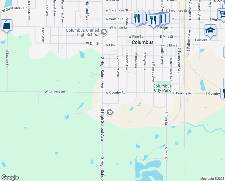 map of restaurants, bars, coffee shops, grocery stores, and more near 501-699 S Vermont in Columbus