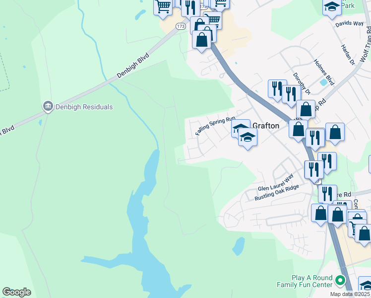 map of restaurants, bars, coffee shops, grocery stores, and more near 117 Monarch Glade in Yorktown