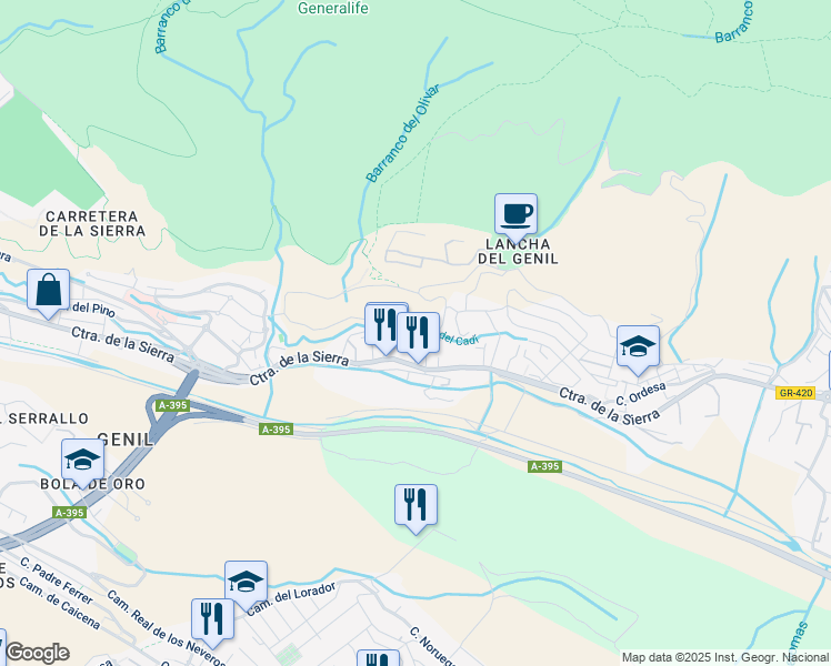 map of restaurants, bars, coffee shops, grocery stores, and more near 43 Calle la Iruela in Granada