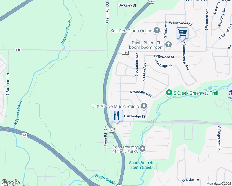 map of restaurants, bars, coffee shops, grocery stores, and more near 4042 West Woodland Street in Springfield