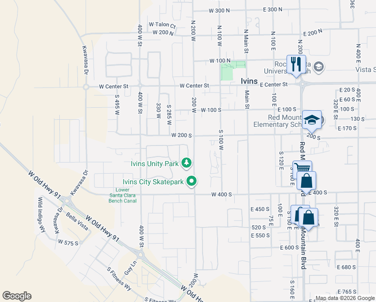 map of restaurants, bars, coffee shops, grocery stores, and more near 705 South 230 West in Ivins