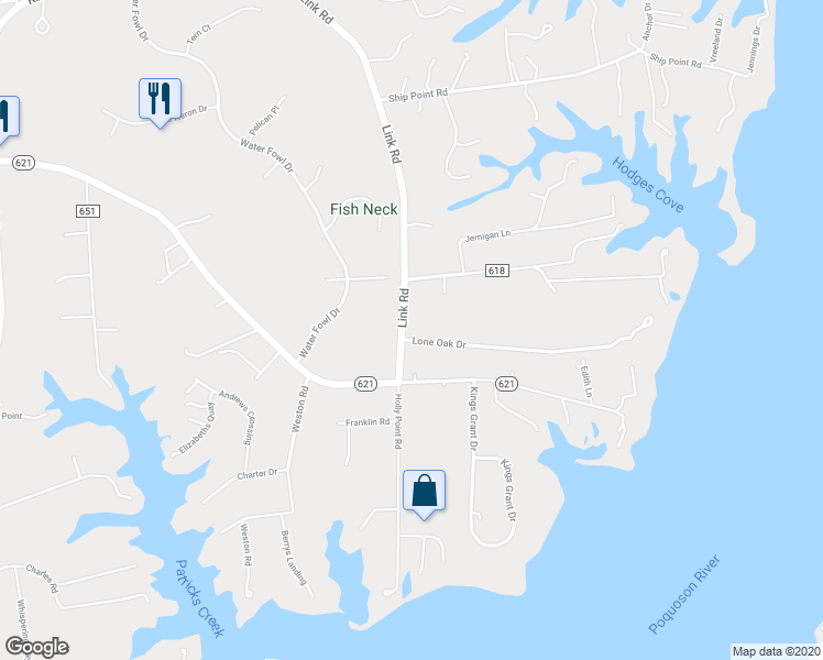 map of restaurants, bars, coffee shops, grocery stores, and more near 200 Link Road in Yorktown